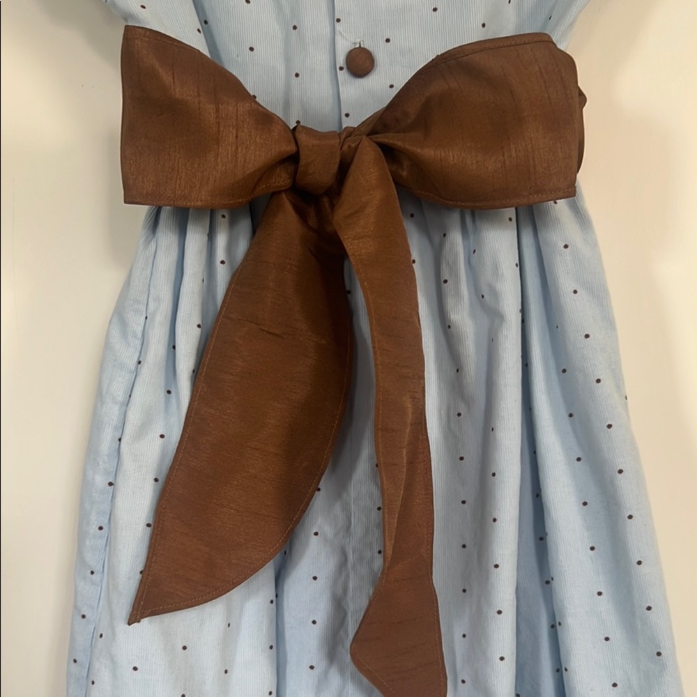 Bailey Boys Classic Light Blue Corduroy Dress with Brown Polka dots and sash - Picture 6 of 8